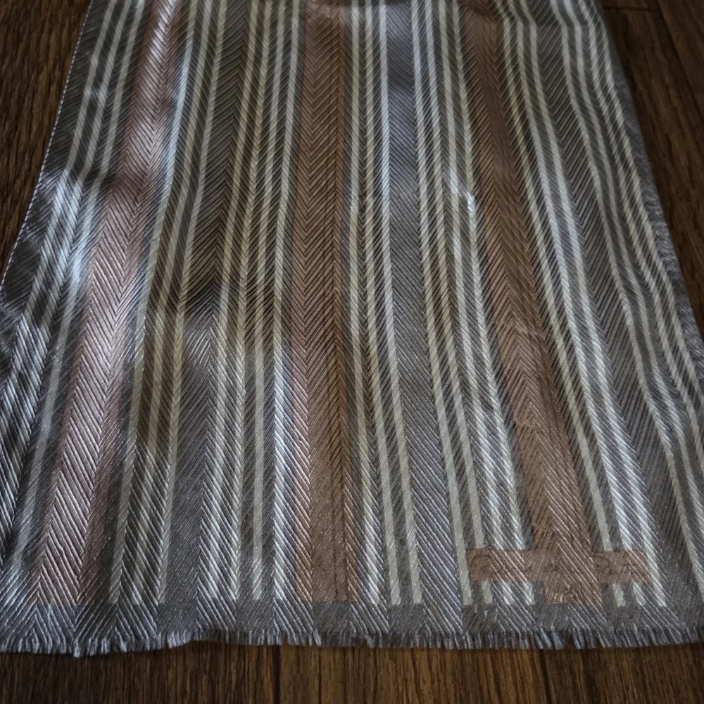 Oscar de la Renta Striped Silk-Feel Scarf – Designer Neutral Chic